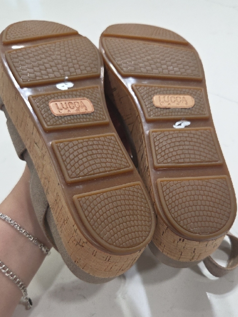 Women's Taupe Lucca Lane Cork Platform Wedge Sandals Sz8.5 New Without Tag - Picture 5 of 8